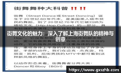 街舞文化的魅力：深入了解上海街舞队的精神与创意
